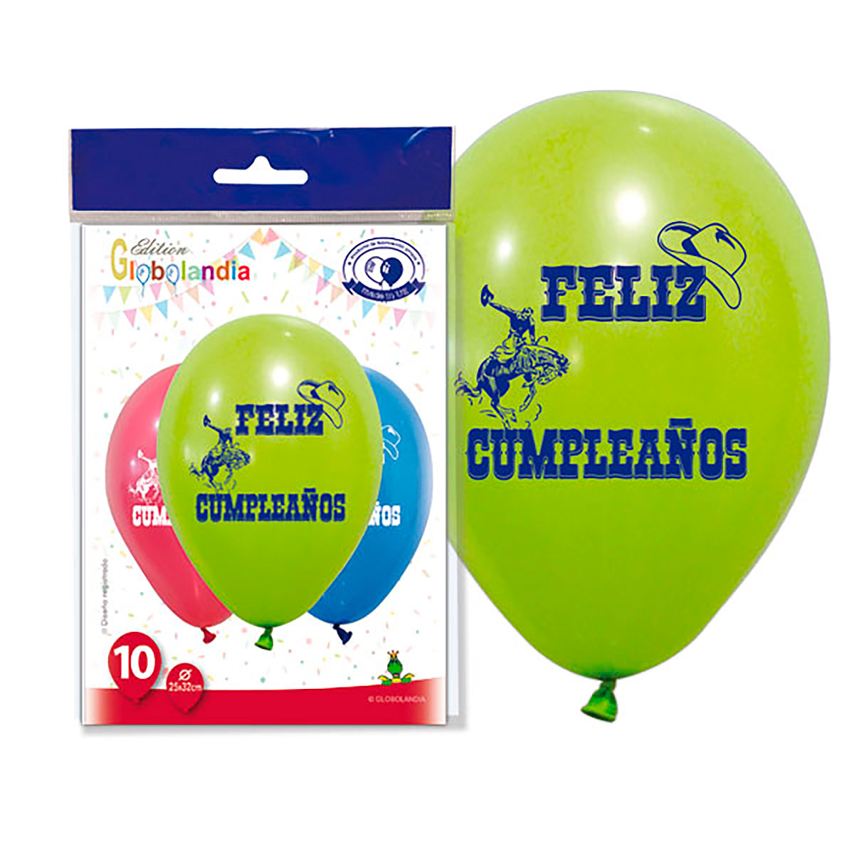 Globos Feliz Cumpleaños Vaqueros 11" Colores Pastel - Bolsa 10 ud.