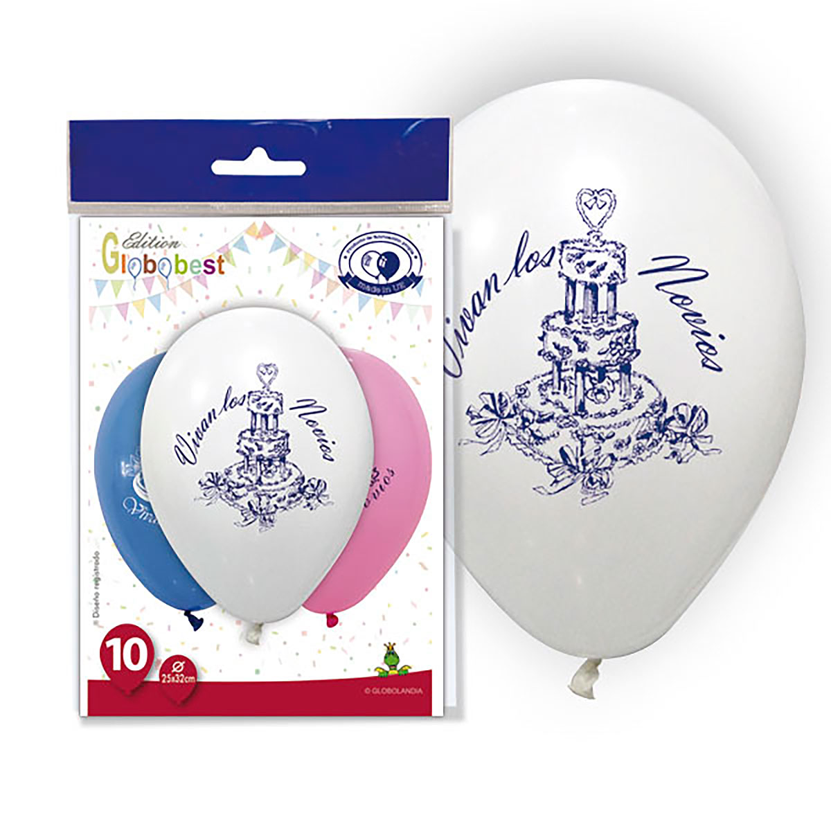 Globos impresos "Vivan los Novios" 11" colores pastel - Bolsa de 10