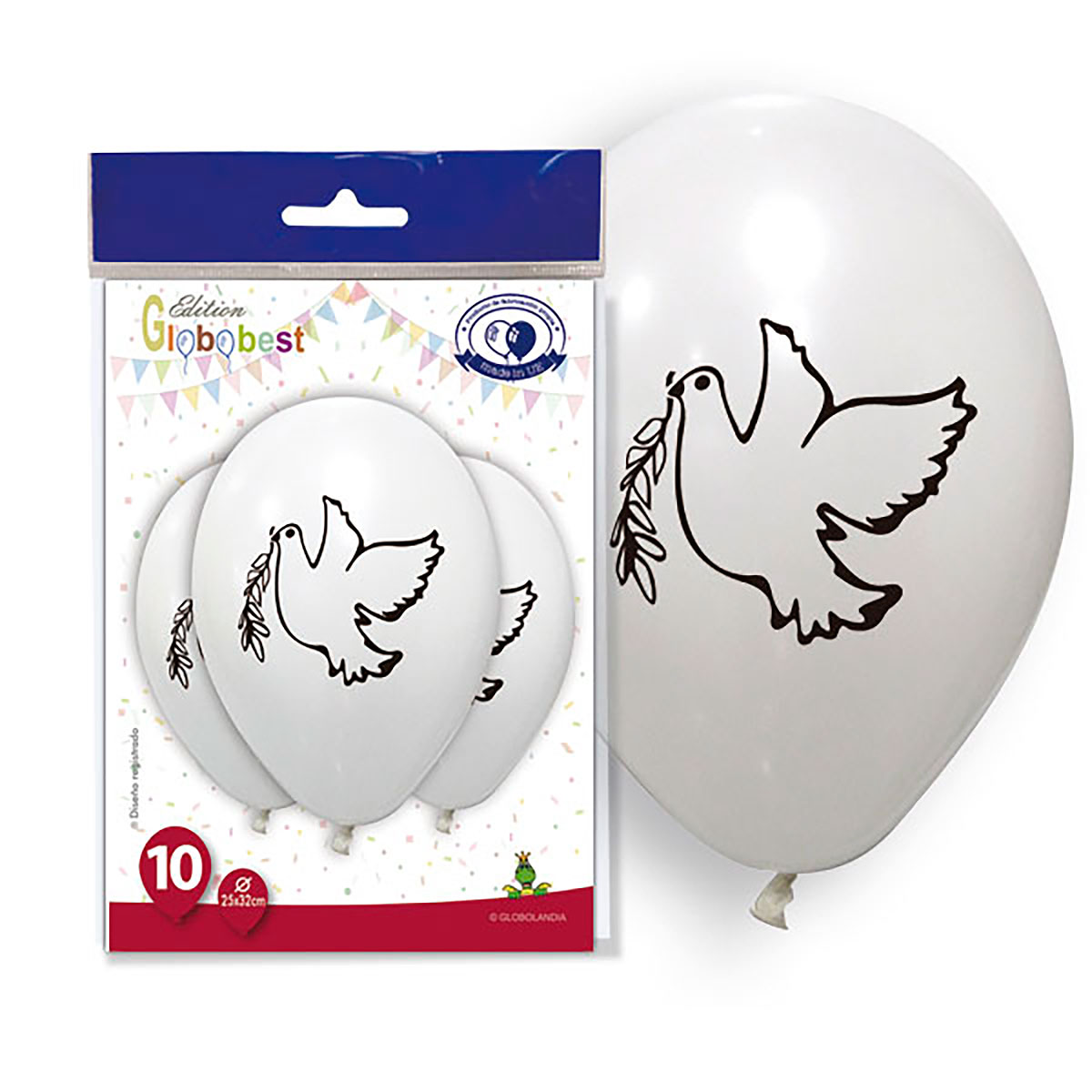 Bolsa de 10 globos impresos Paloma de la Paz 11"
