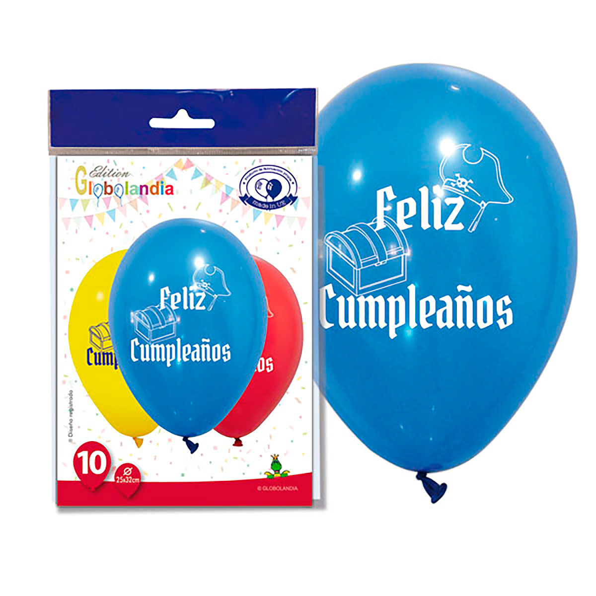 Globos Feliz Cumpleaños Piratas 25x32 cm - Bolsa 10 uds