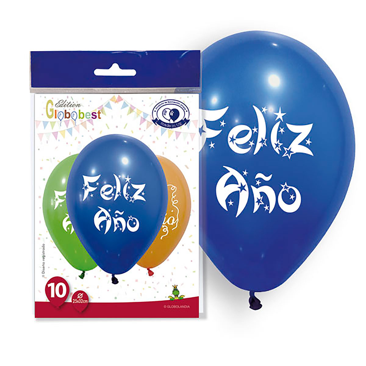 Globos impresos «Feliz Año» 11″ colores mix – Bolsa de 10