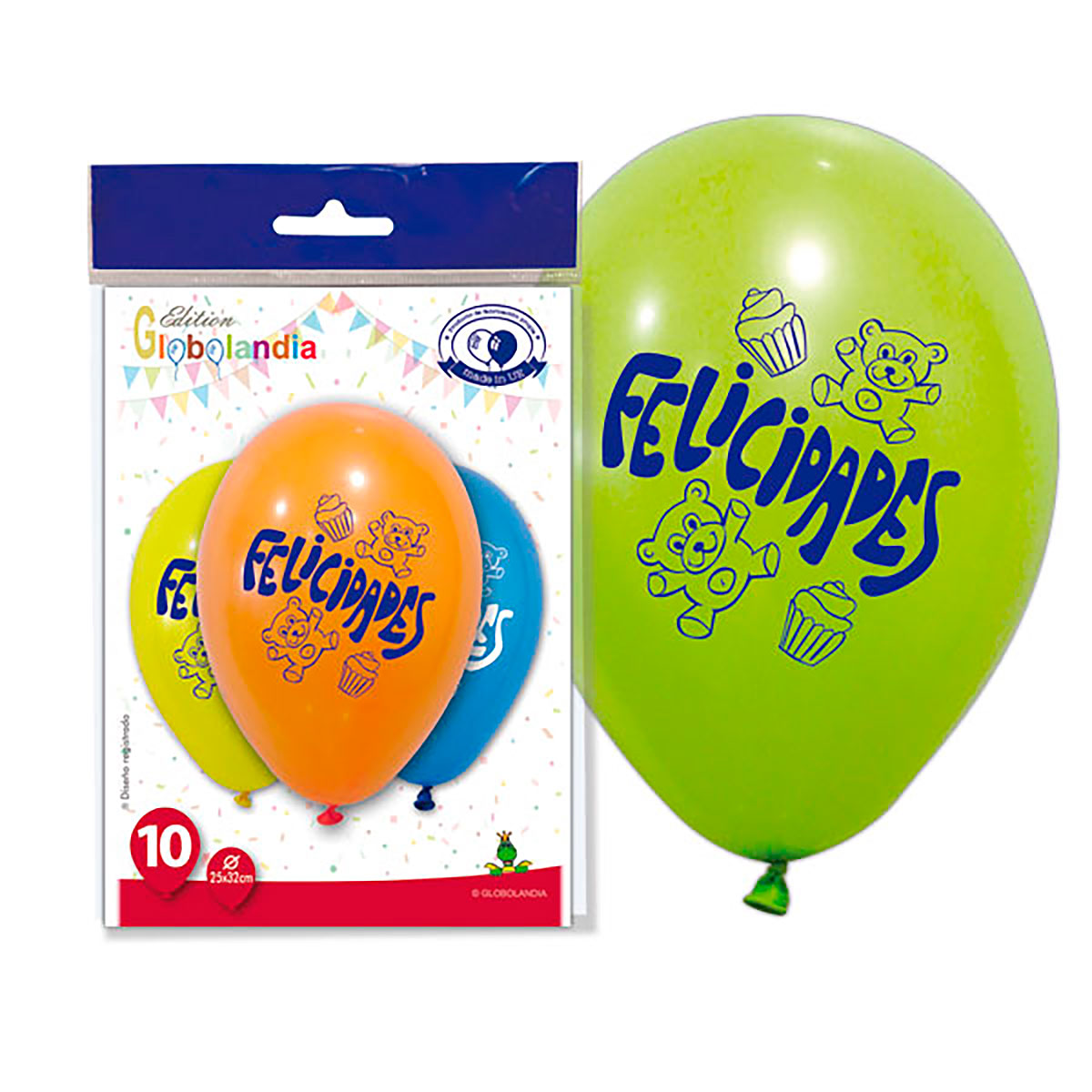 Globos impresos Felicidades 25x32 cm - Bolsa de 10