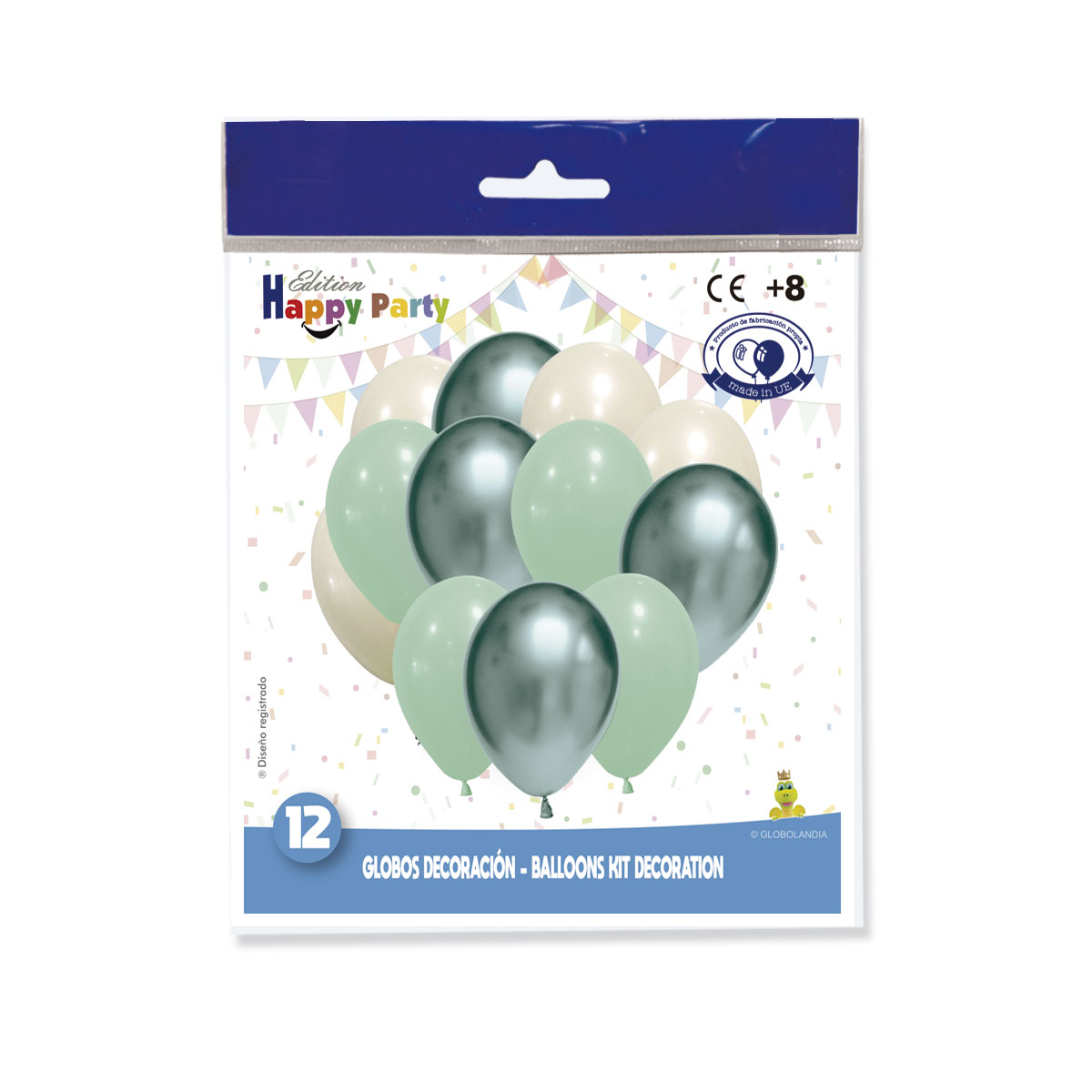 Conjunto 12 globos decoración verde espejo, verde pastel y crema