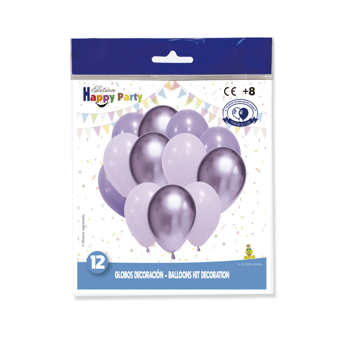 Conjunto de globos lila: espejo, cristal y pastel (12 unidades)