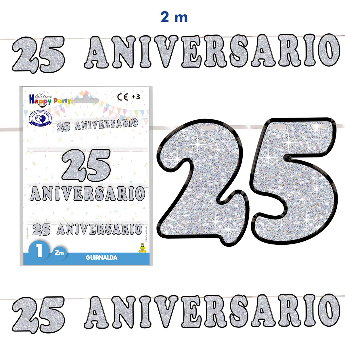 Guirnalda 25 Aniversario 2 m plata purpurina