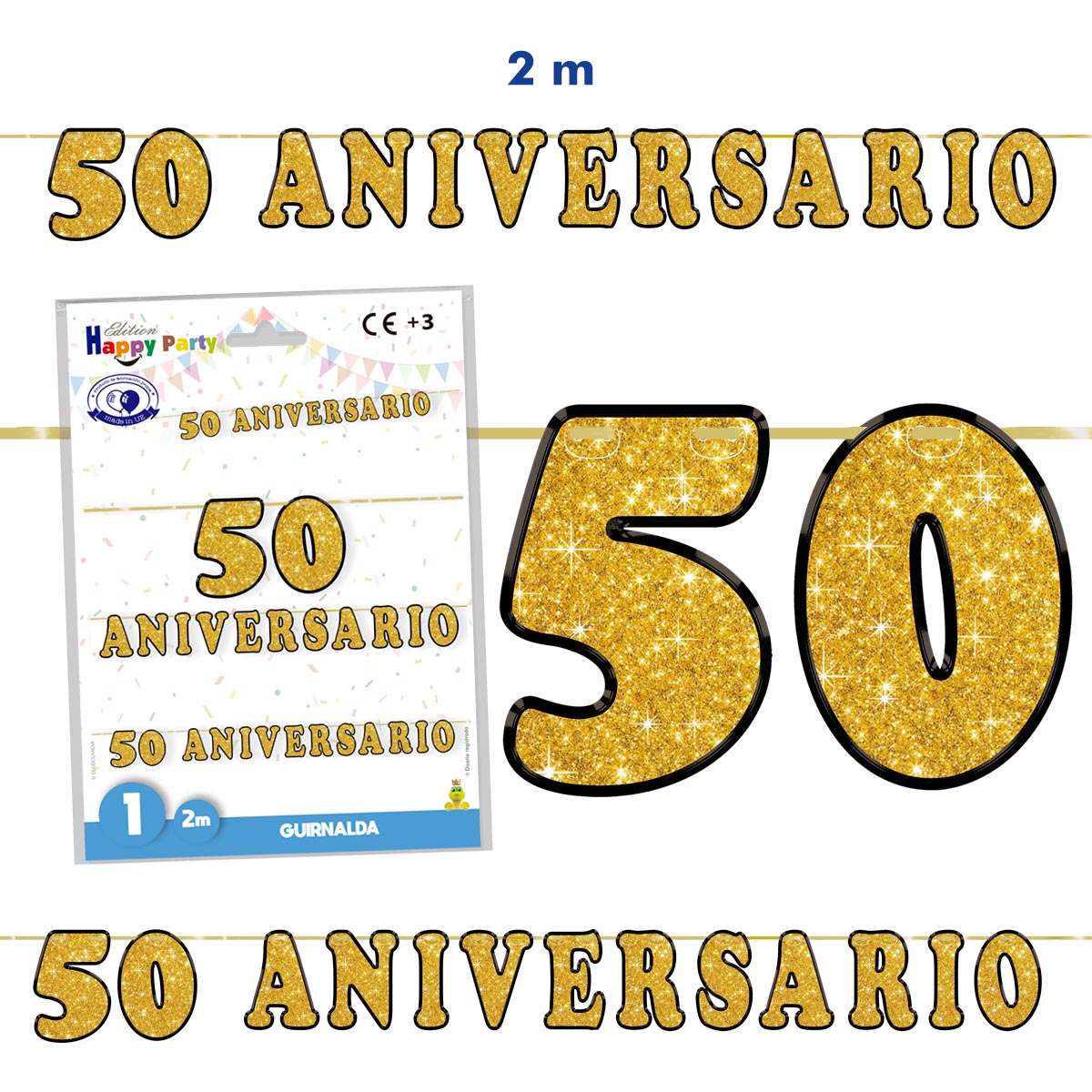 Guirnalda 50 Aniversario oro purpurina 2 m