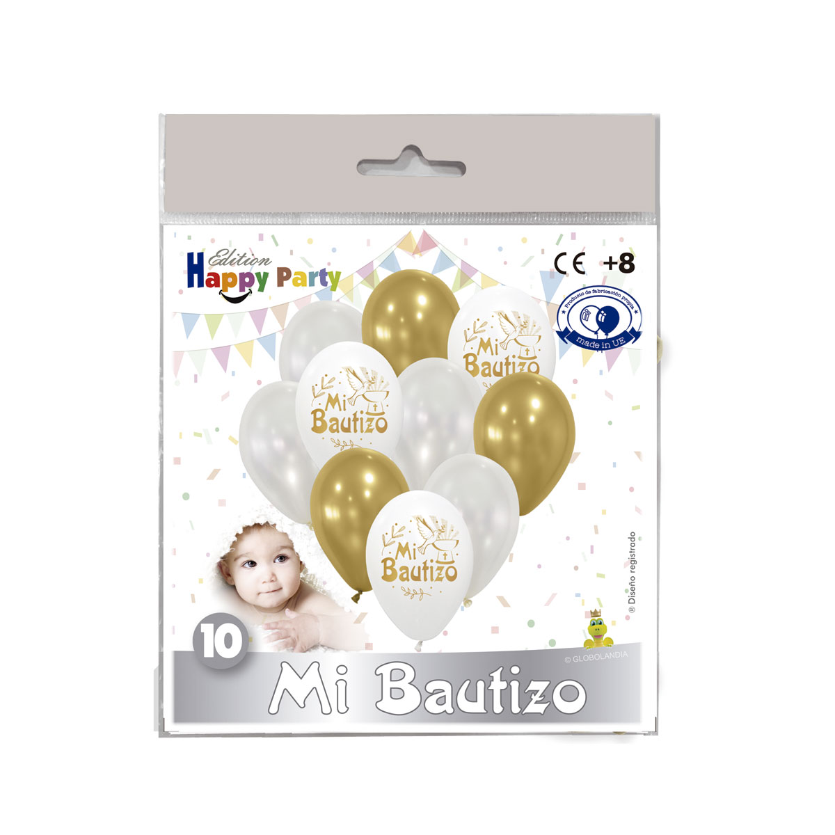 Conjunto decoración globos Mi Bautizo oro 11" - 10 unidades