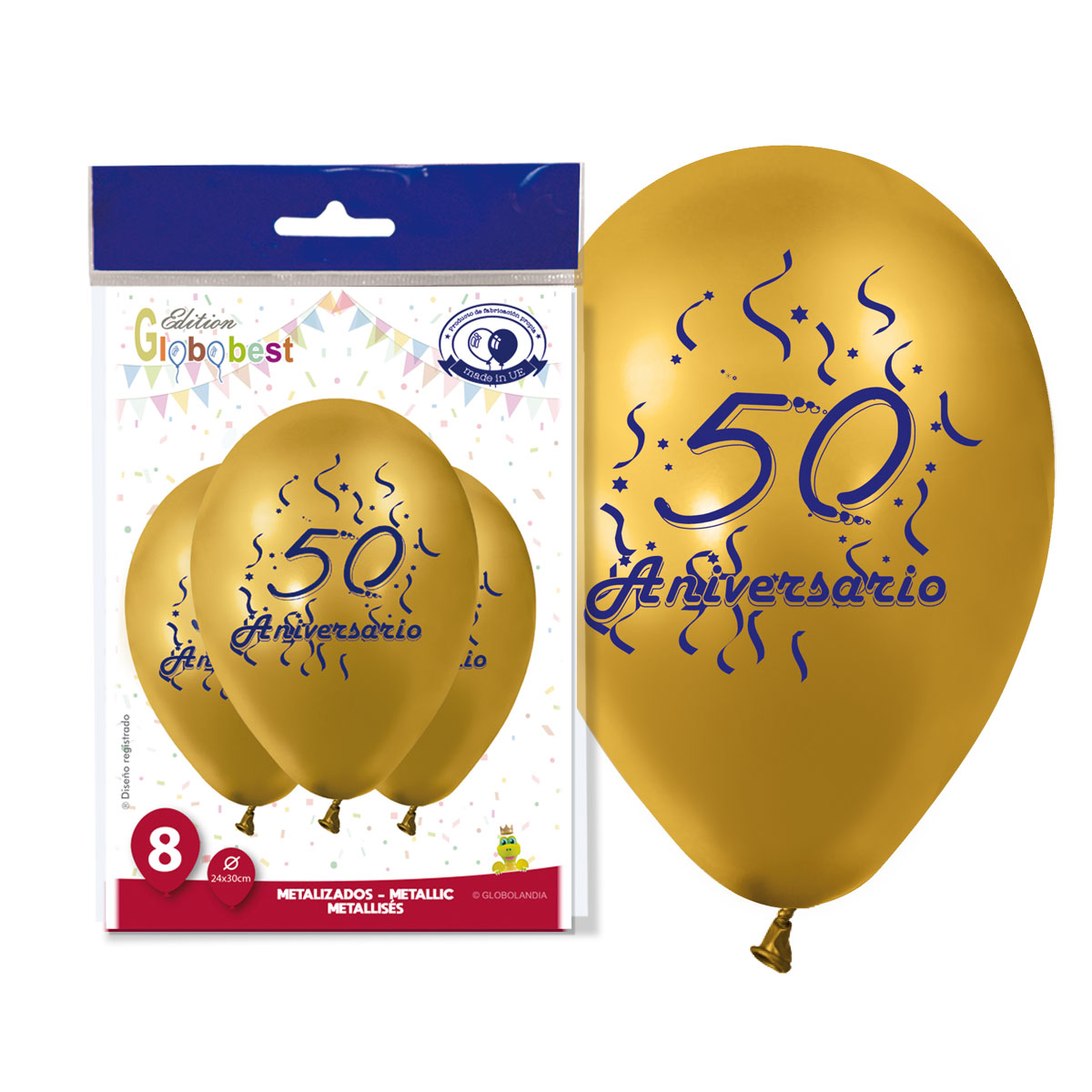 Globos 50 Aniversario oro metalizado 11" (bolsa de 8)