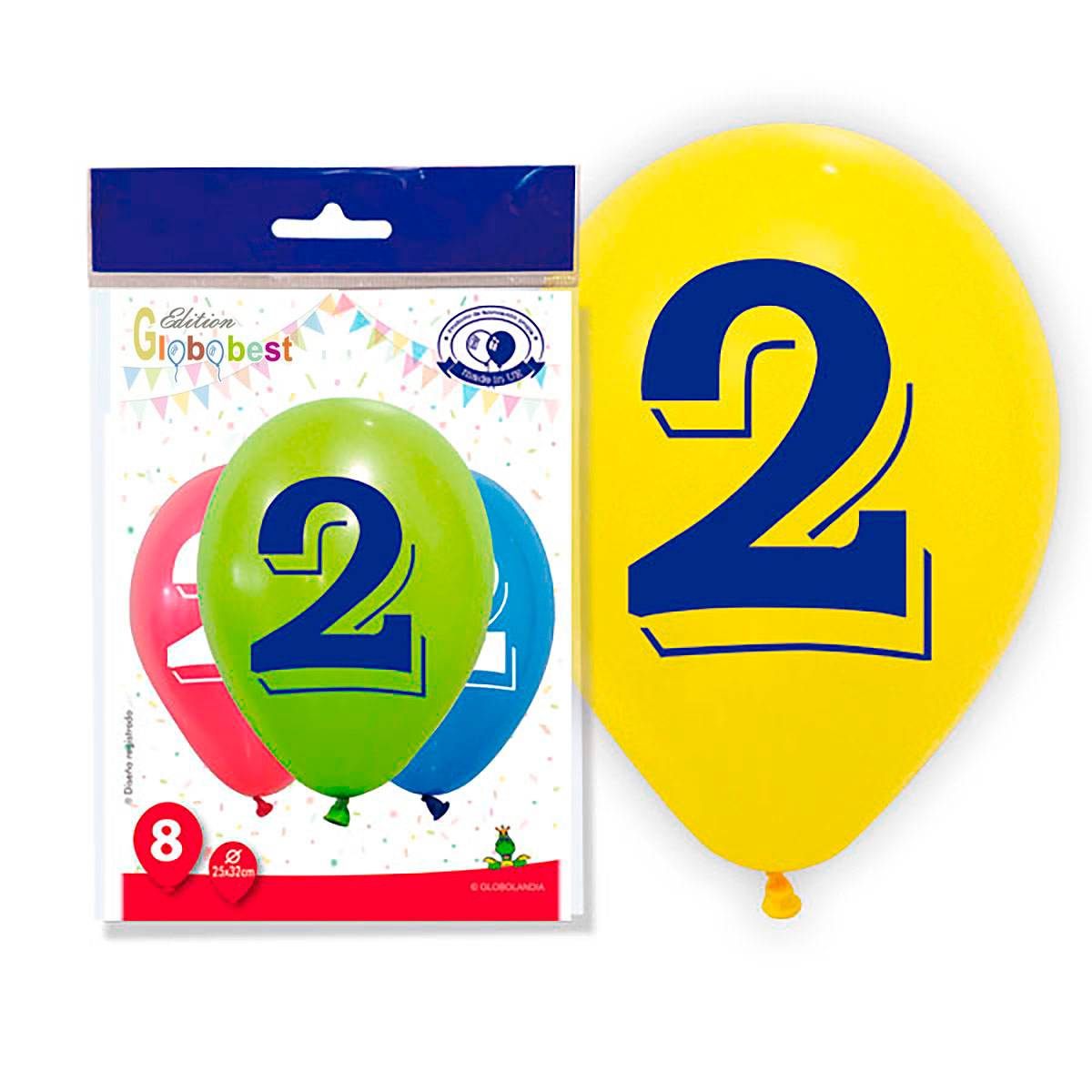 Globos impresos Número 2 Mix 11" - Bolsa de 8 unidades