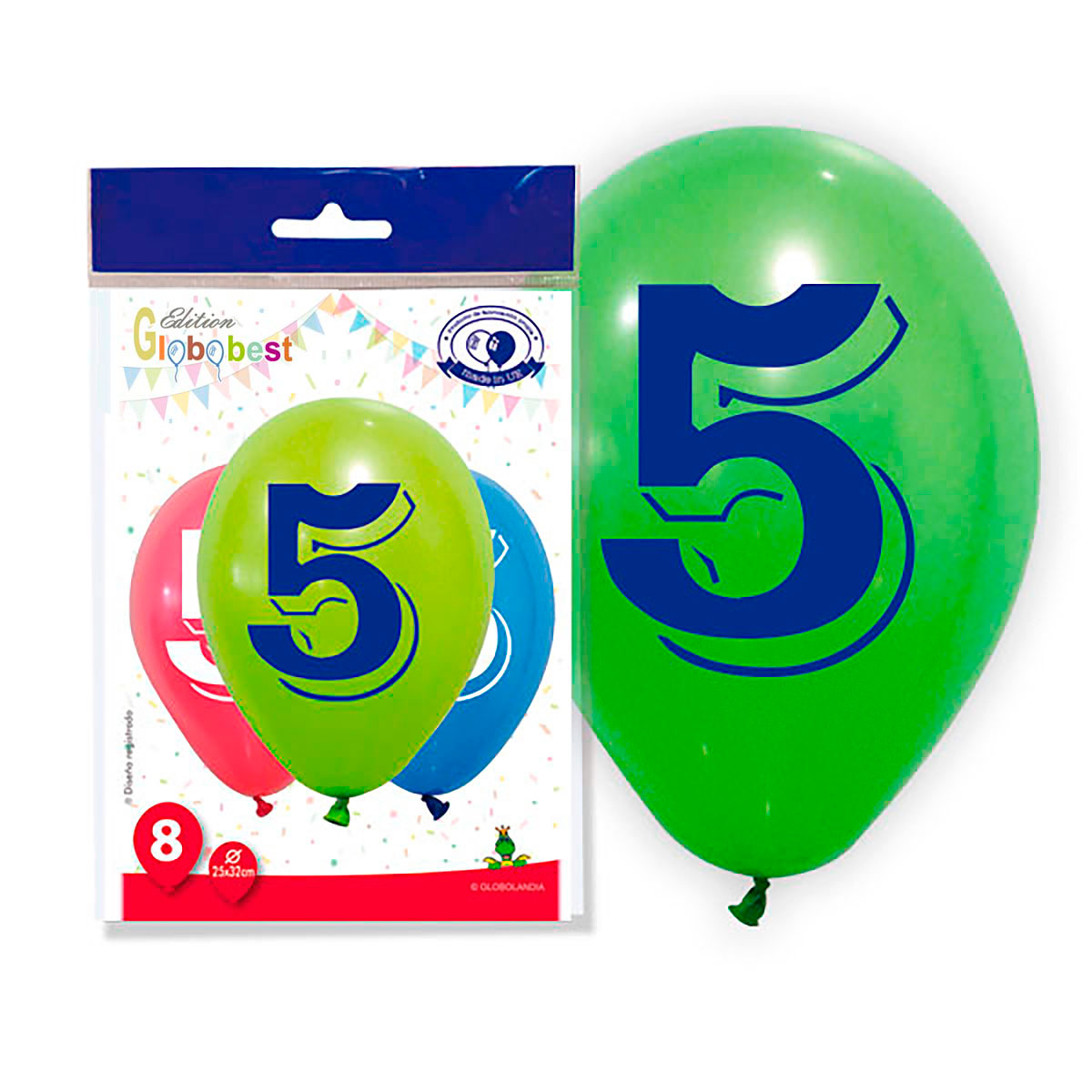 Globos impresos Número 5 - Bolsa 8 unidades 11"