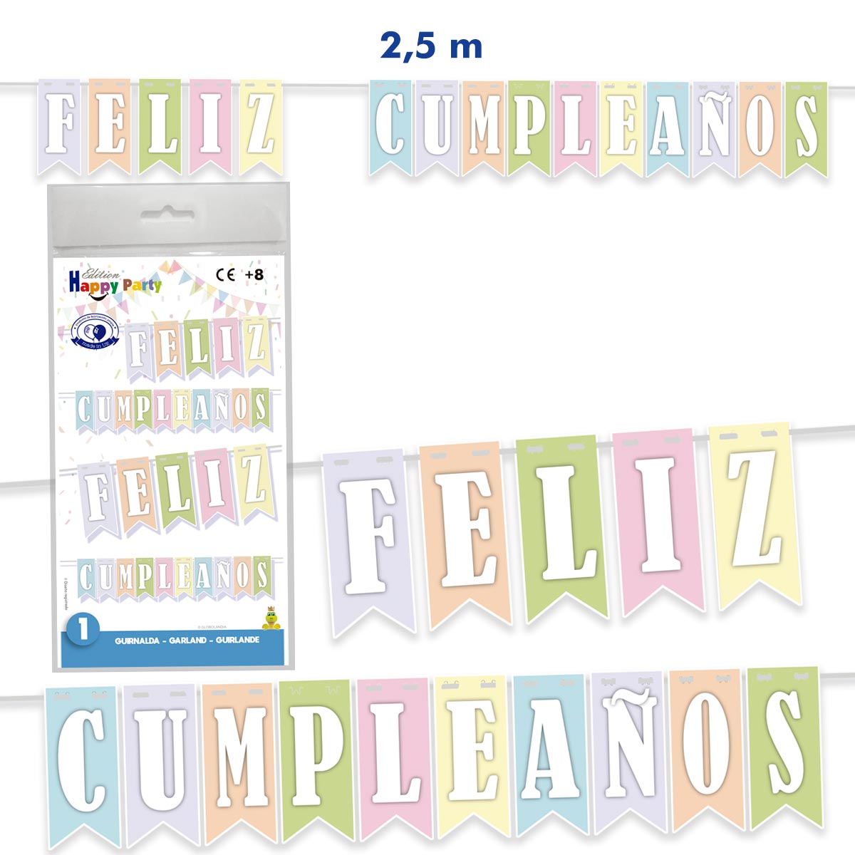 Guirnalda de banderines Feliz Cumpleaños pastel 2,5 m