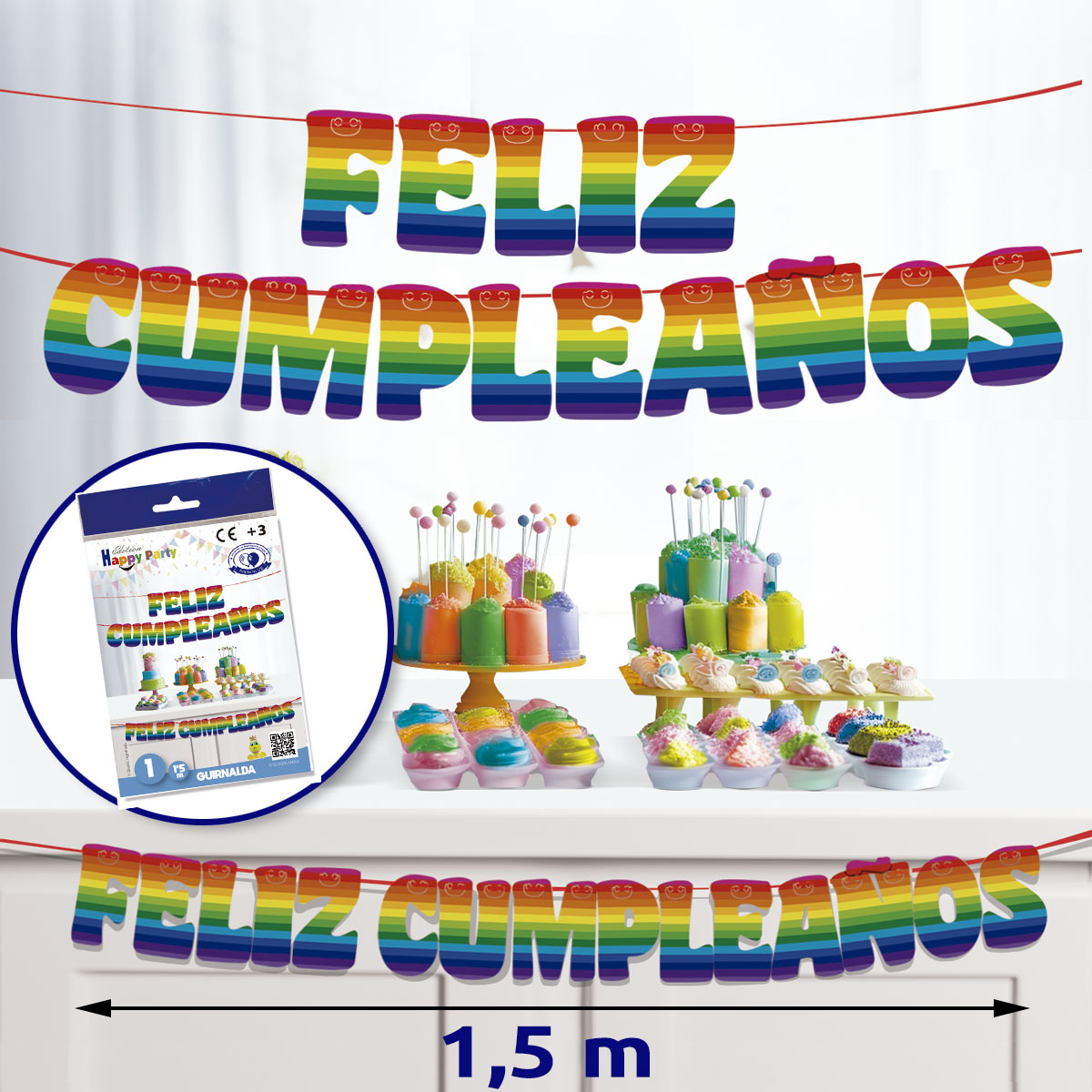 Guirnalda de papel Feliz Cumpleaños 1,5 m