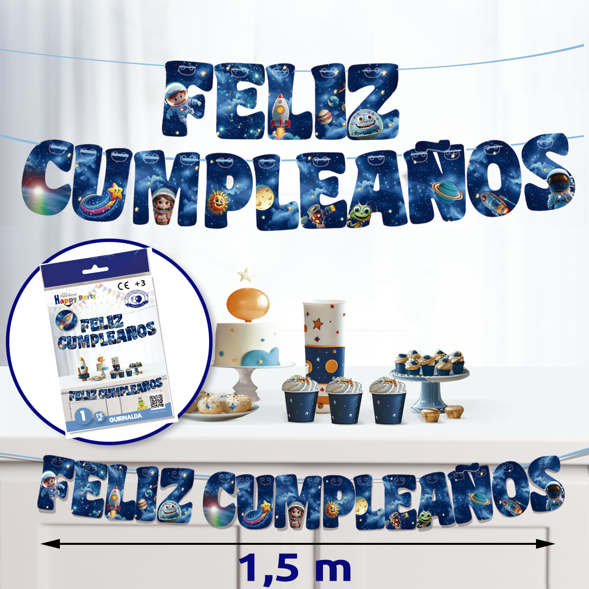 Guirnalda Feliz Cumpleaños Espacio 1,5 m