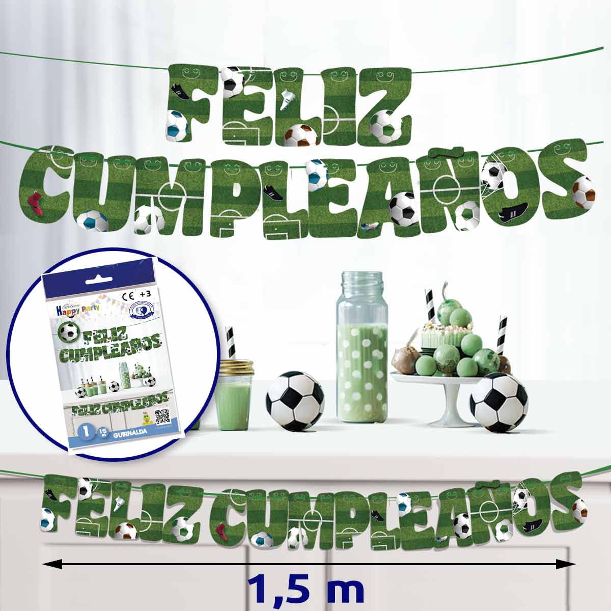 Guirnalda Feliz Cumpleaños Fútbol 1,5 m