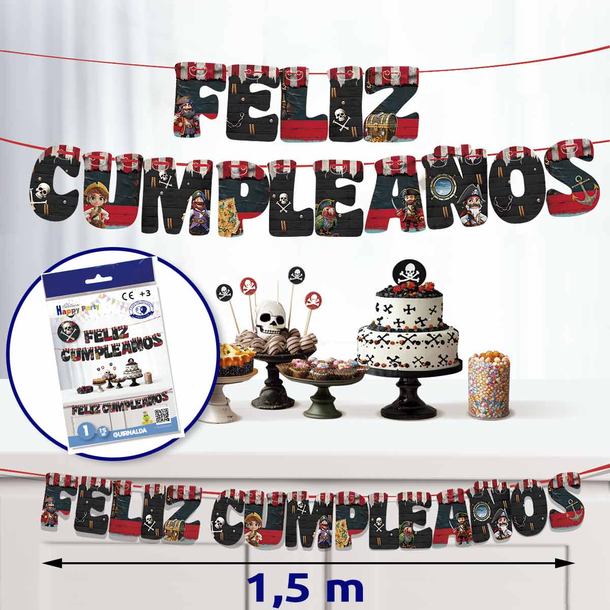 Guirnalda Feliz Cumpleaños Pirata 1,5 m