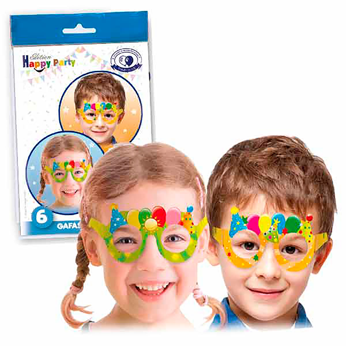 Gafas de fiesta infantiles Happy Party, bolsa de 6