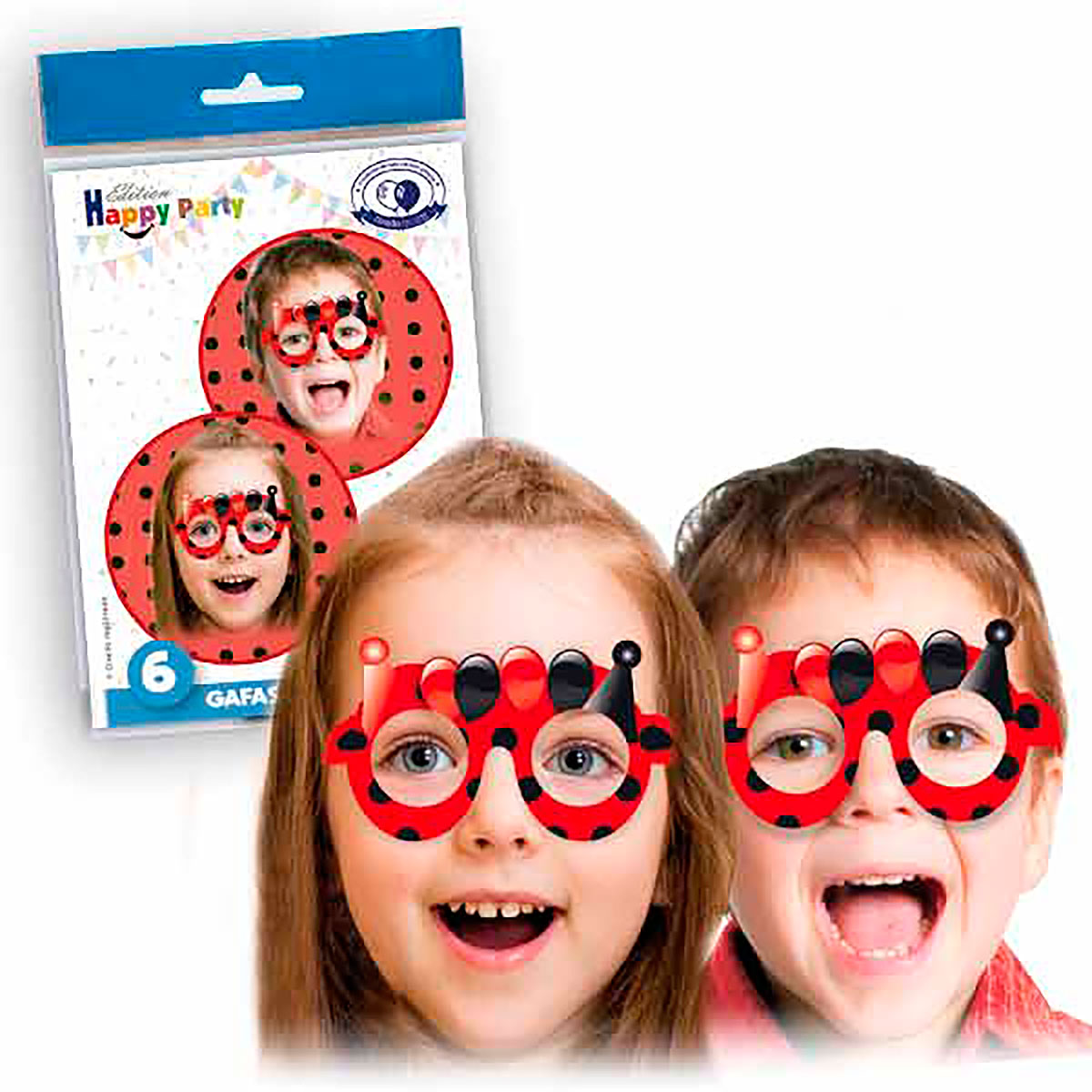 Gafas infantiles rojas con puntos negros (bolsa de 6)