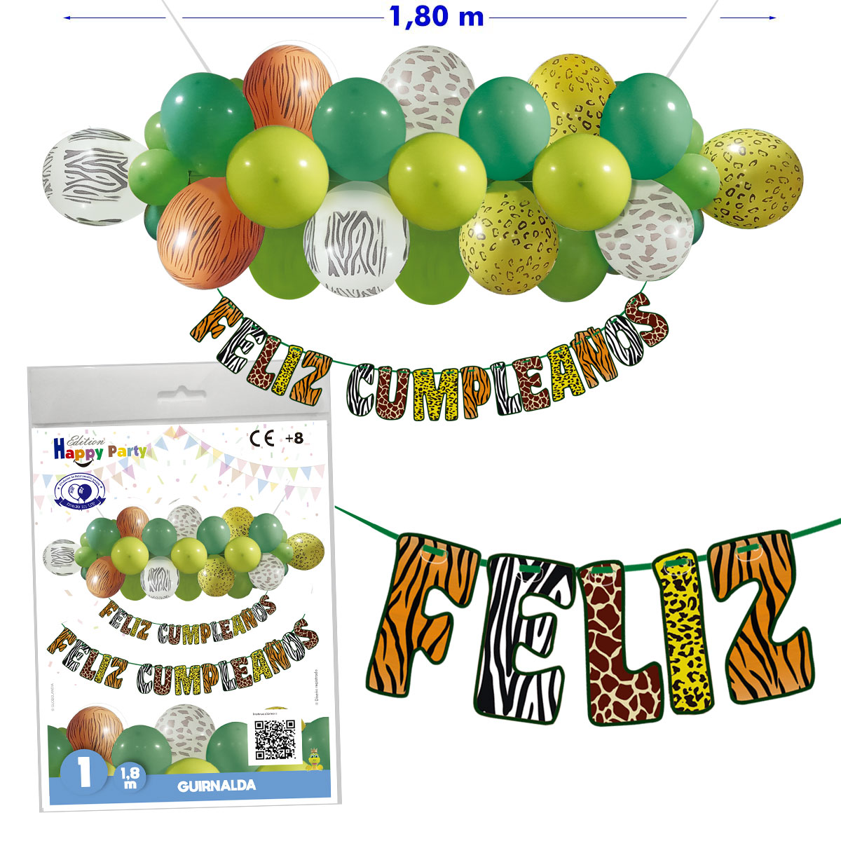 Guirnalda Feliz Cumpleaños Animales Salvajes con Globos 1,8 m
