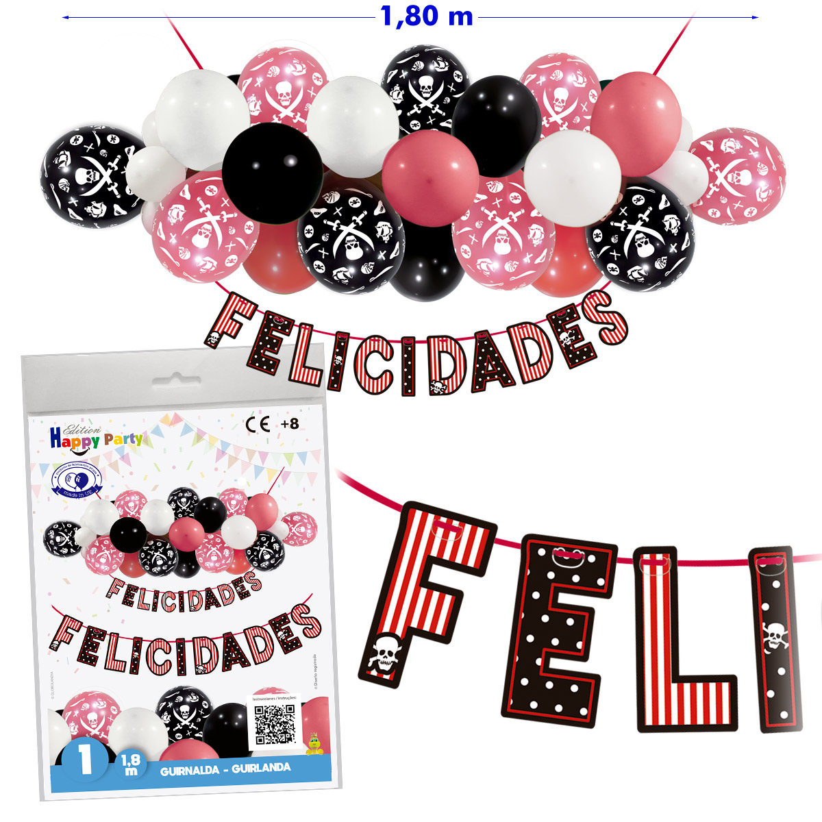 Guirnalda Felicidades Piratas con Globos 1,8 m