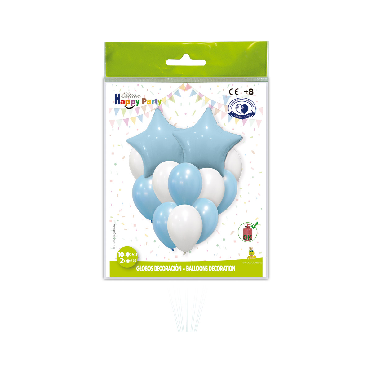 Kit de globos con estrellas de poliamida celeste y blanco