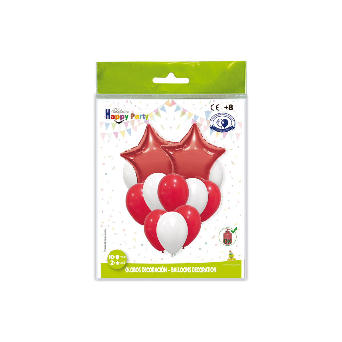 Conjunto globos decoración estrella poliamida rojo y blanco