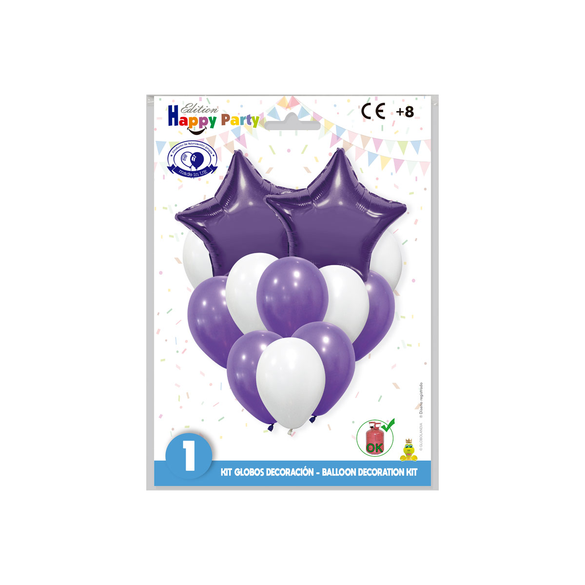 Kit de globos decoración estrella poliamida lila 46 cm con látex lila y blanco