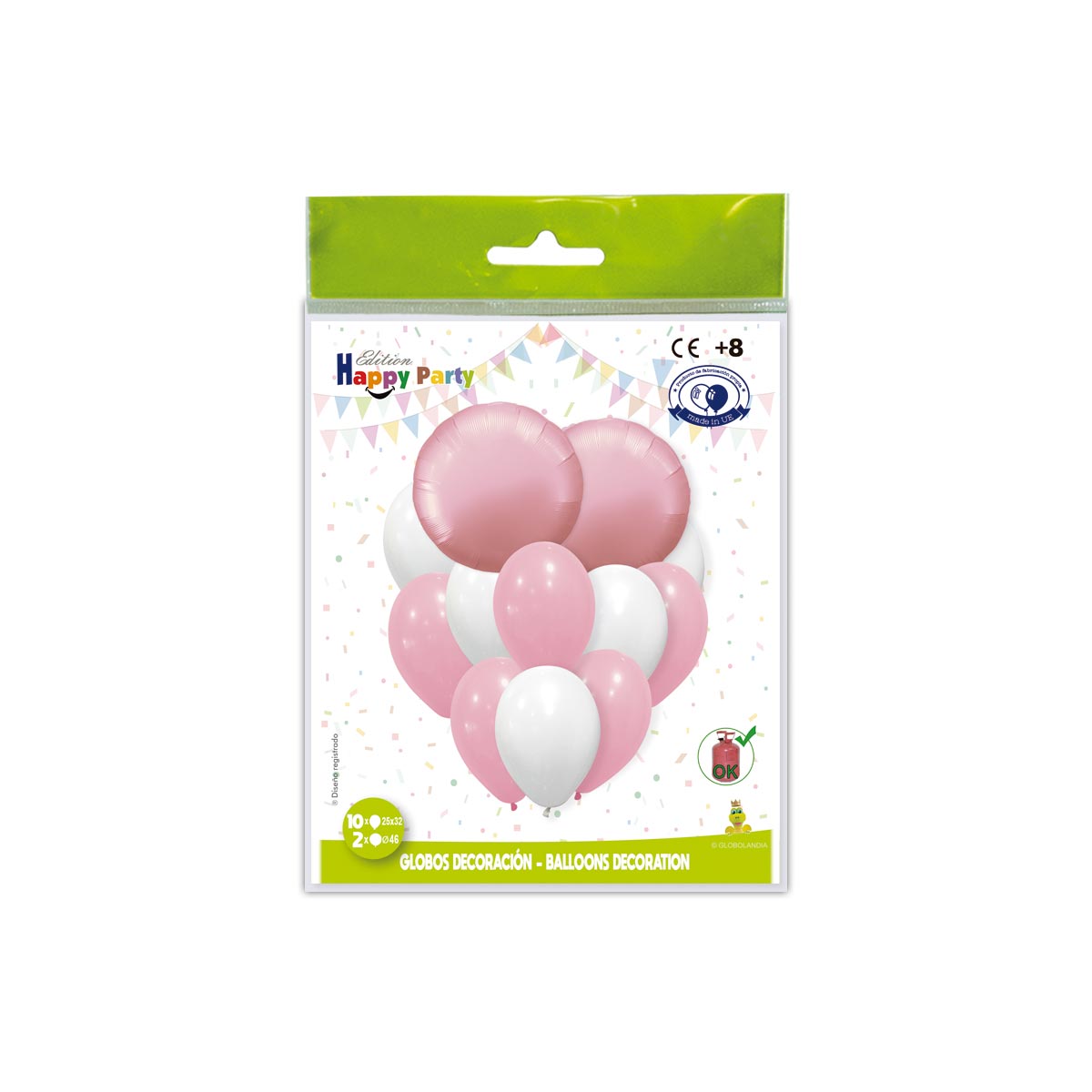 Kit globos decoración redondos rosa y blanco Happy Party