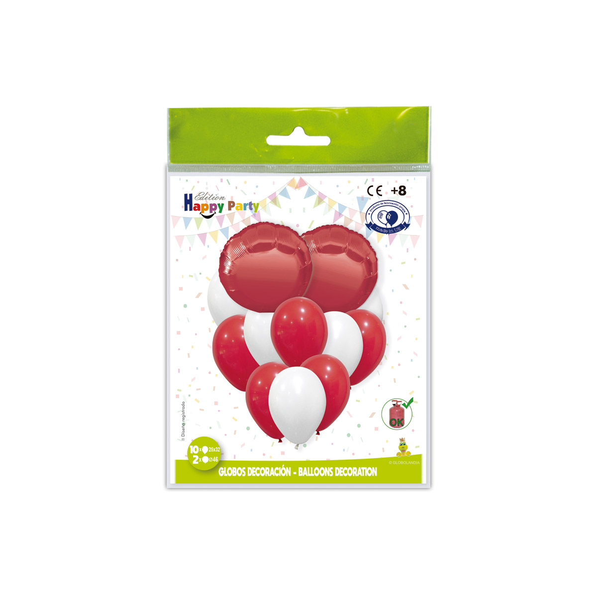 Kit decoración globos rojo y blanco – 10 látex + 2 poliamida redondos 46 cm