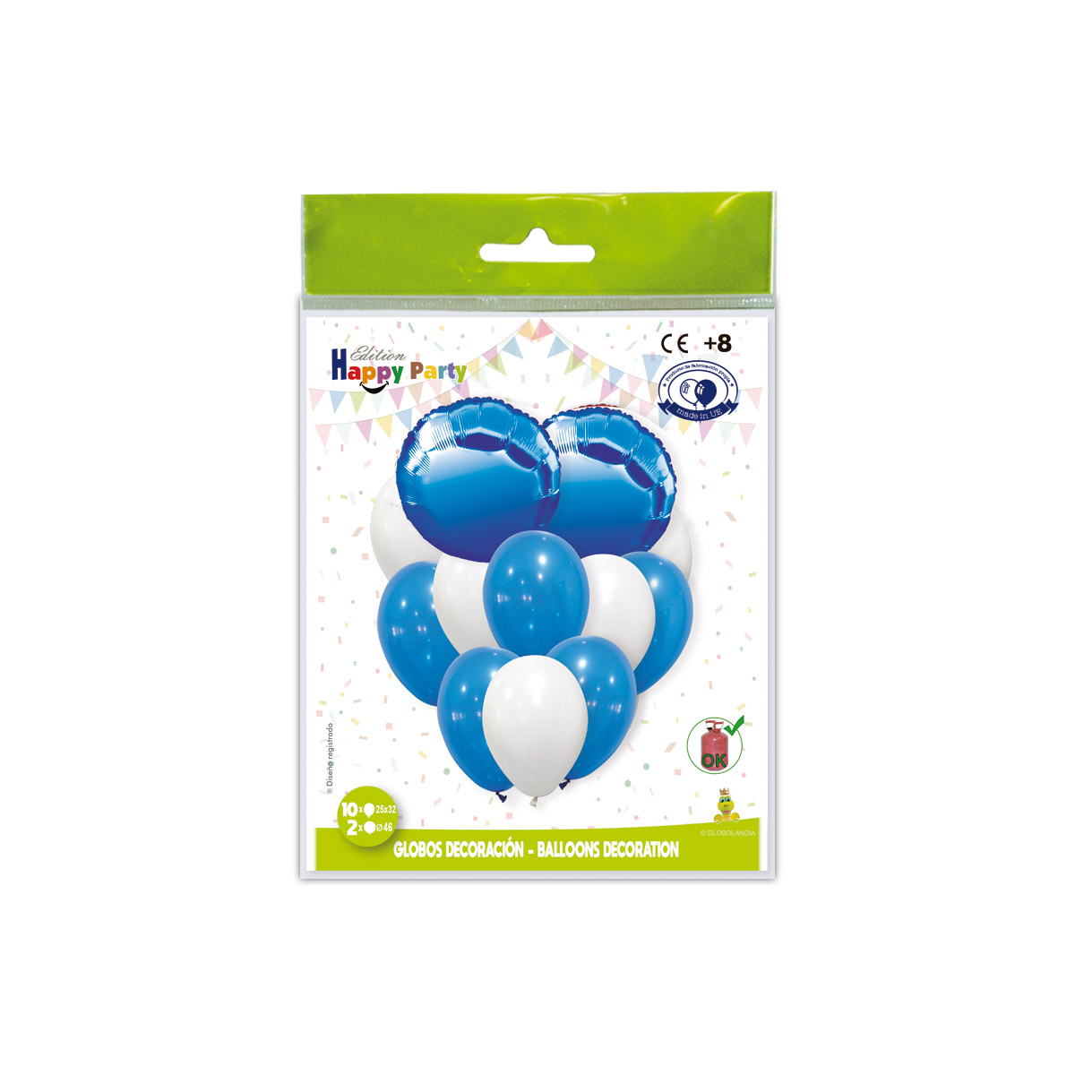 Conjunto de globos decoración azul y blanco con redondos de poliamida 46 cm