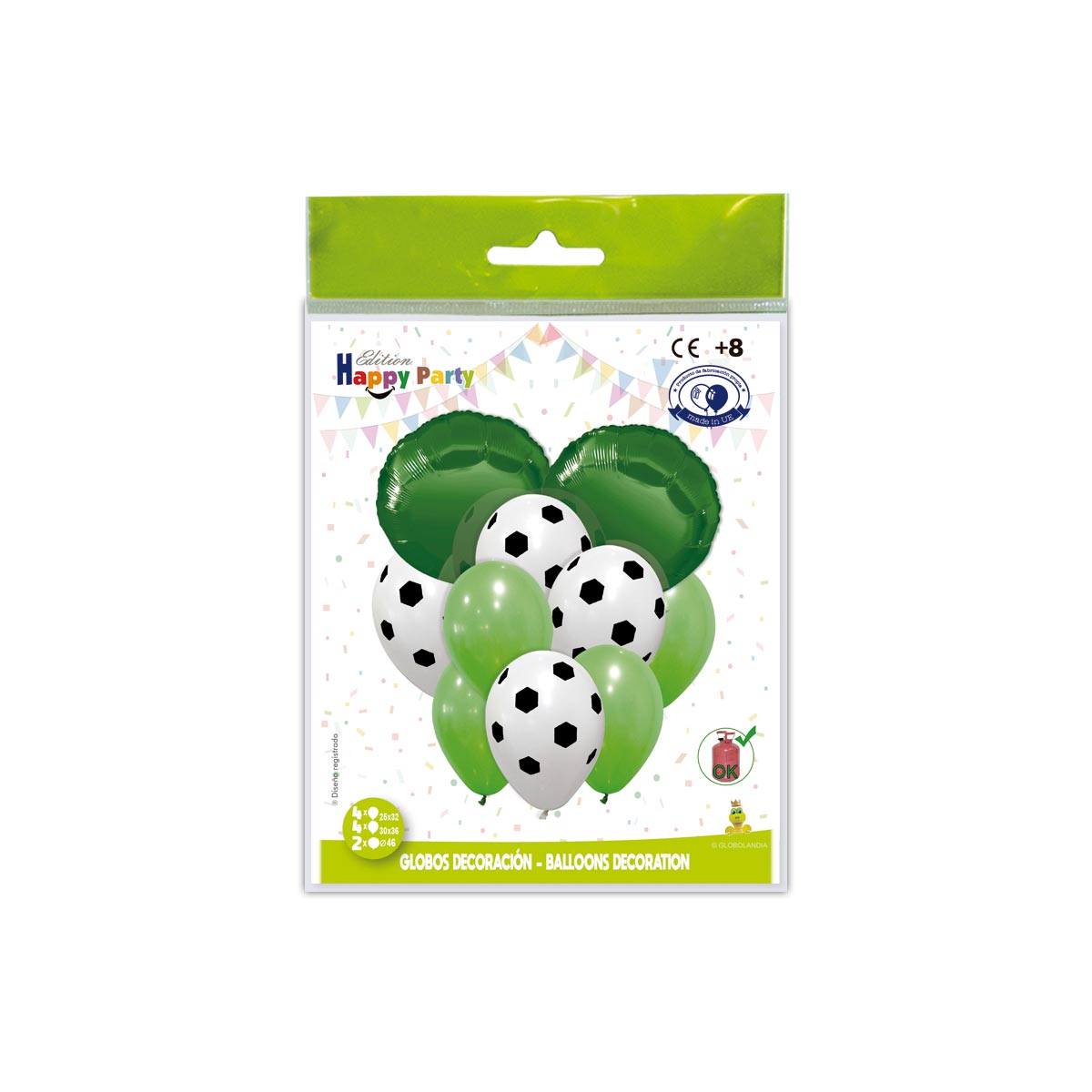 Conjunto de globos de fútbol con globos redondos de poliamida verde