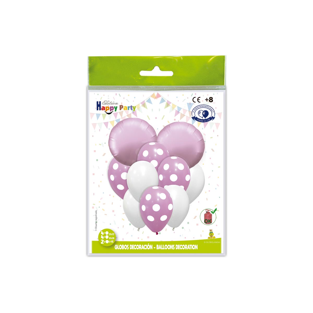 Kit decoración globos redondos rosa mate y lunares