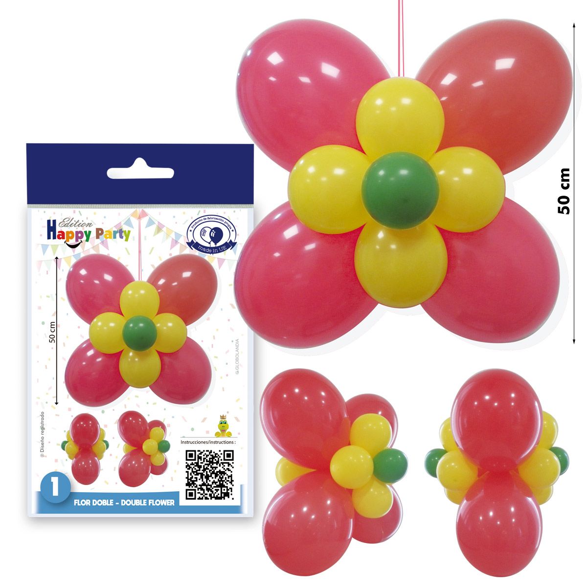 Kit decoración Flor Doble roja y amarilla 50 cm