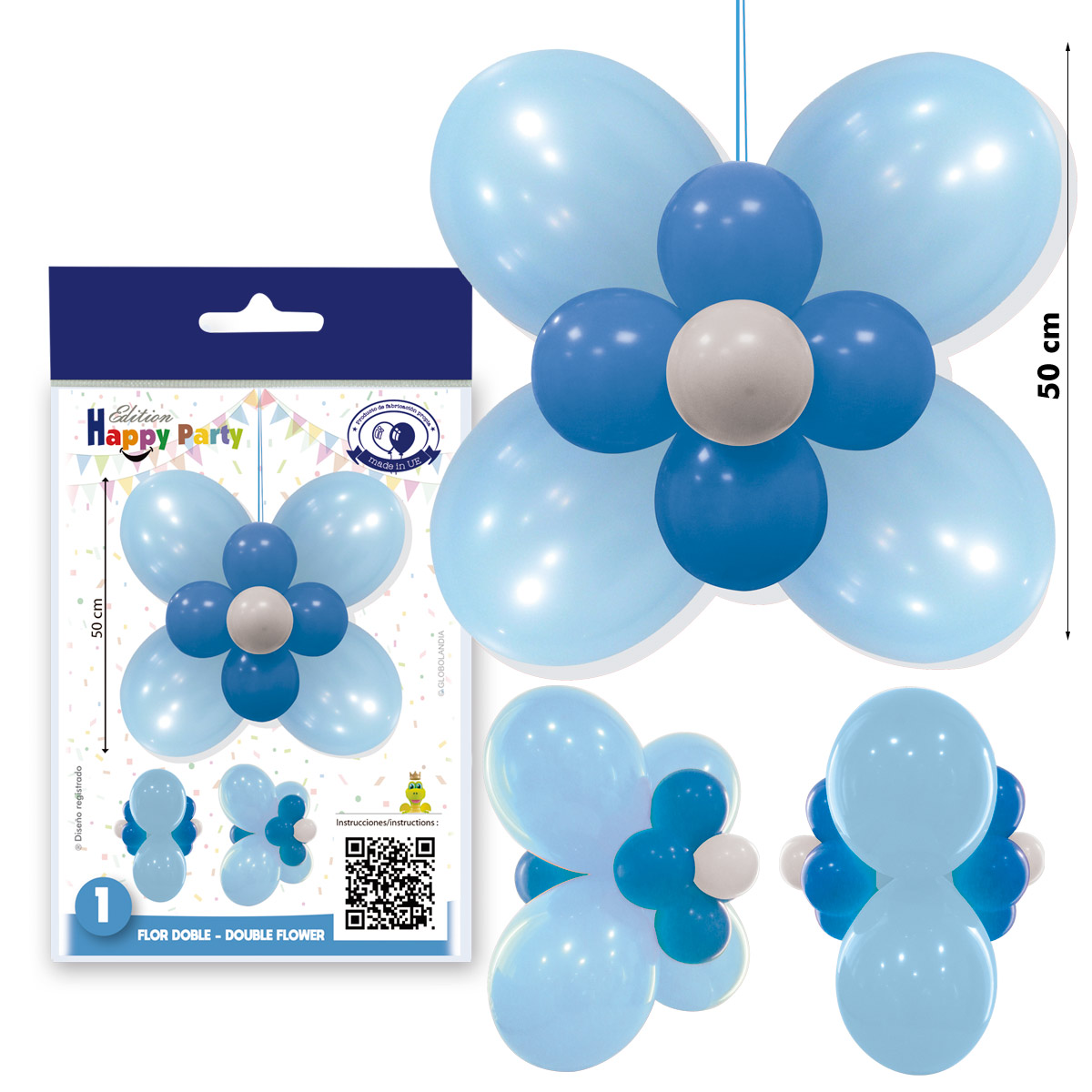 Kit decoración Flor Doble celeste y azul 50 cm