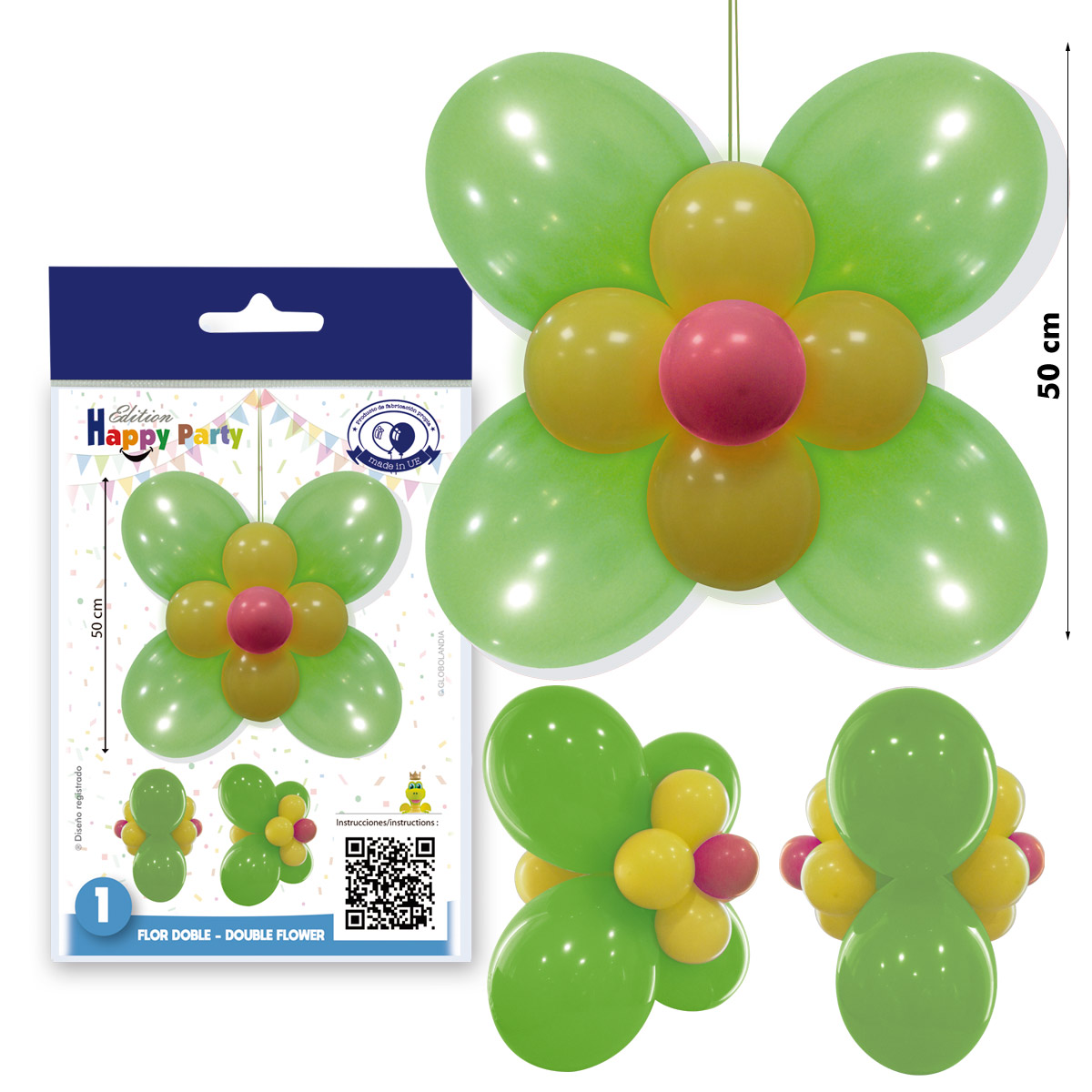 Kit Flor Doble de Globos Verde y Amarillo 50 cm