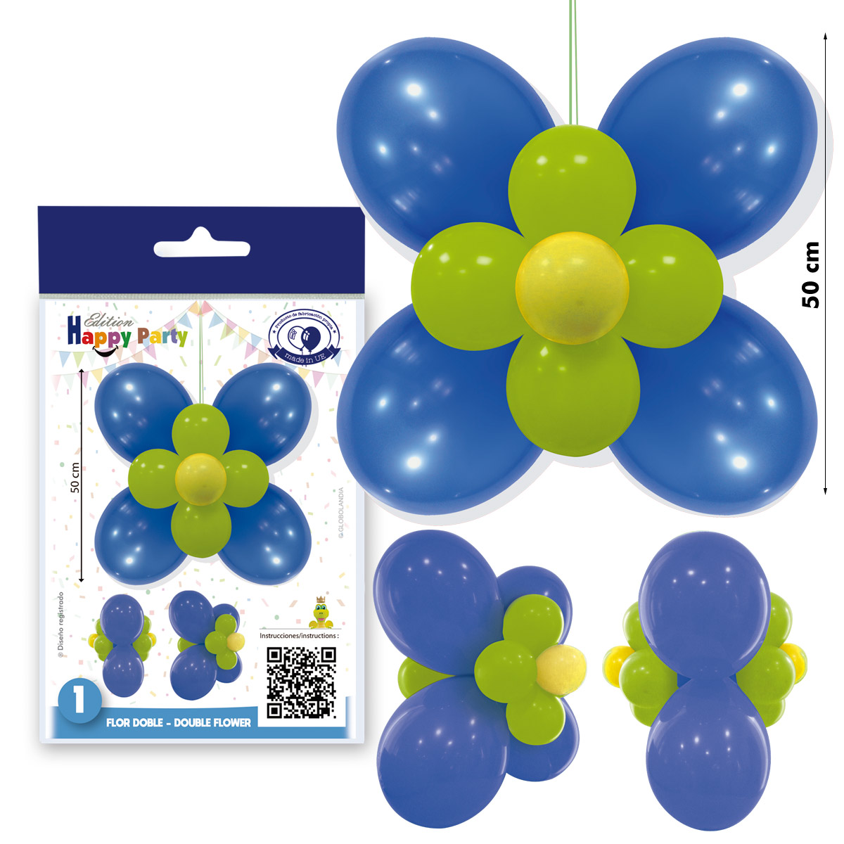 Kit Flor Doble Azul y Verde 50 cm - Happy Party