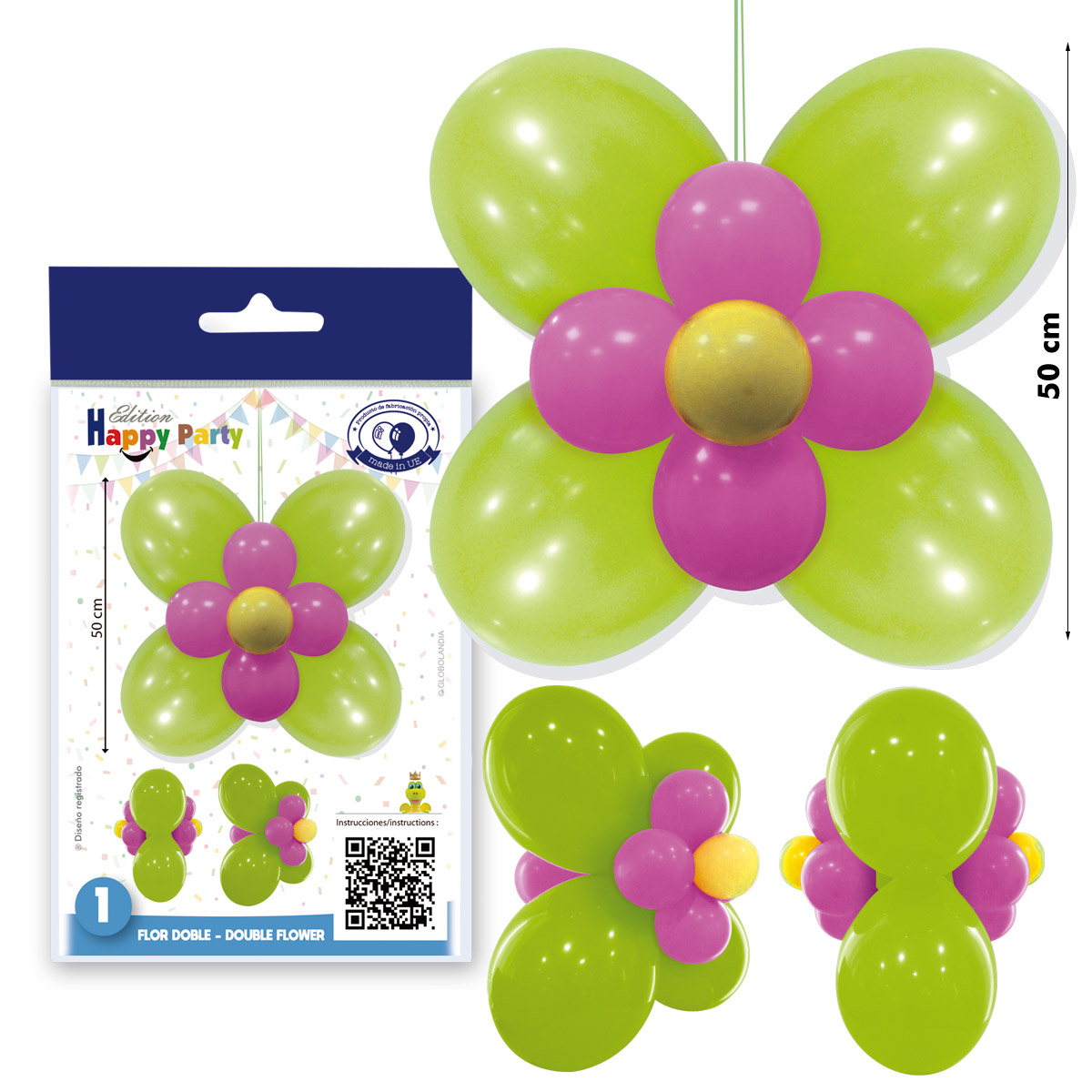 Kit Flor Doble Verde-Fucsia 50 cm Happy Party