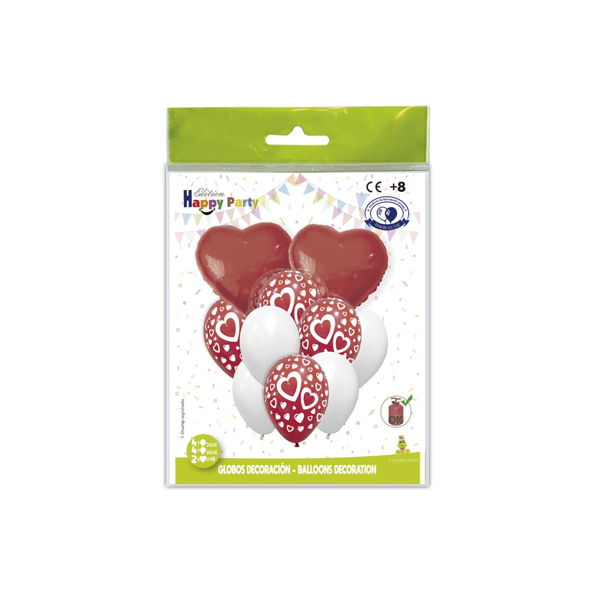 Conjunto globos decoración corazones rojo 46 cm