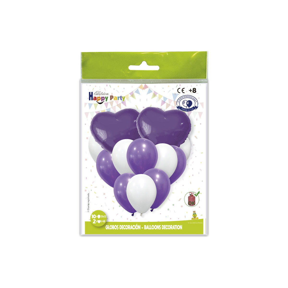 Kit decoración globos corazón poliamida lila y blanco