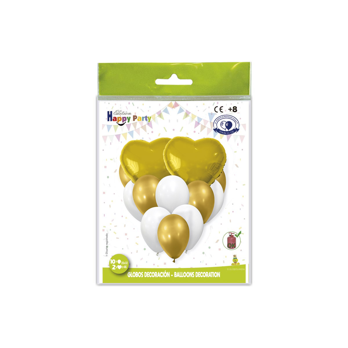 Conjunto de globos corazón oro y blanco (12 uds.)