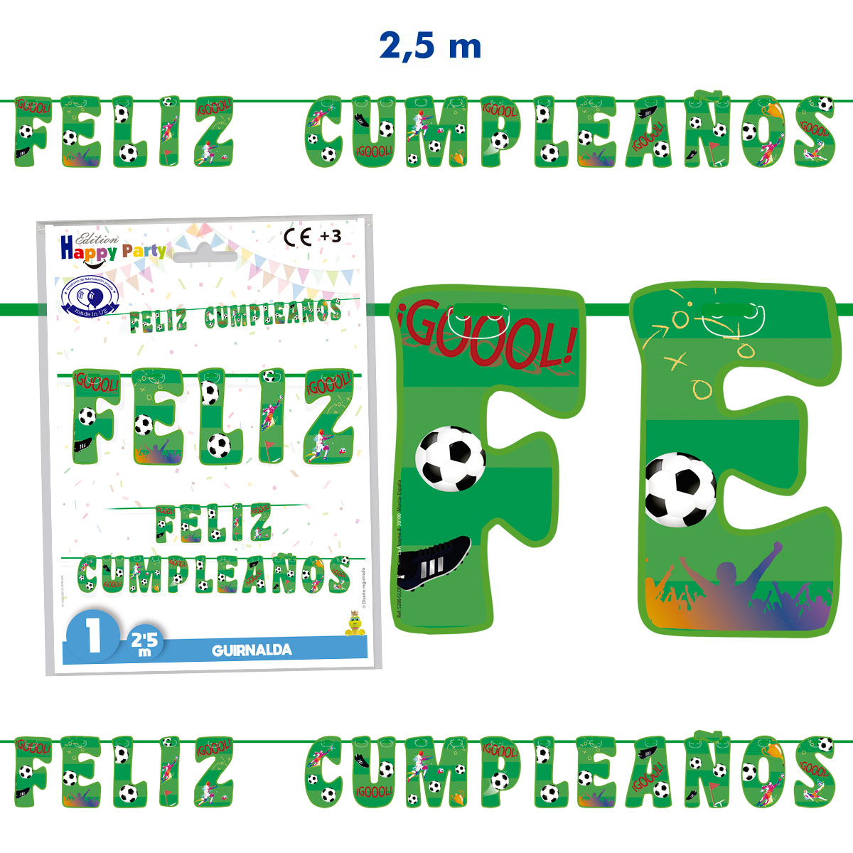 Guirnalda Feliz Cumpleaños fútbol 2,5 m