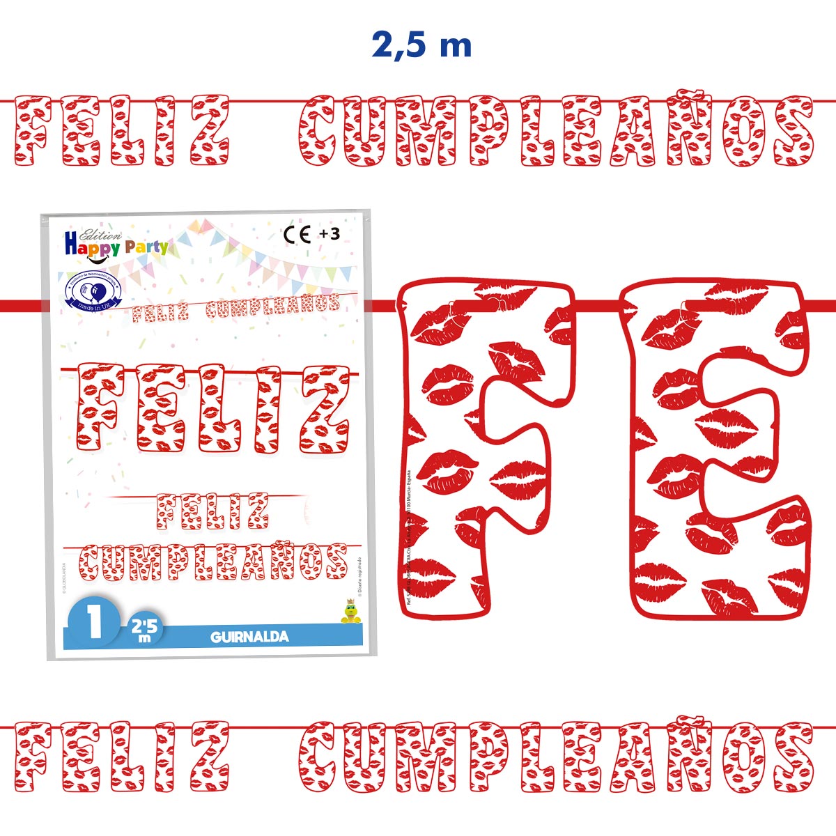 Guirnalda Feliz Cumpleaños Besos 2,5 m