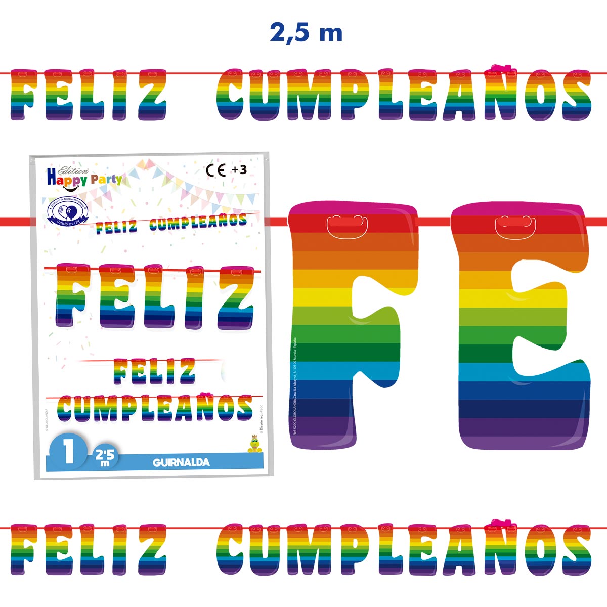 Guirnalda Feliz Cumpleaños Arcoíris 2,5 m