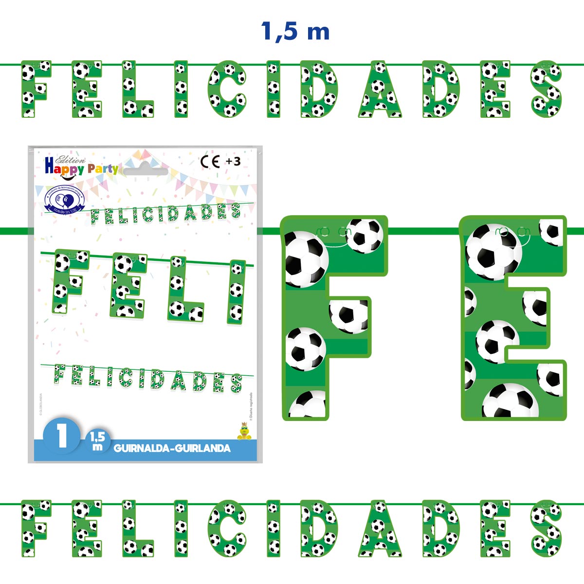 Guirnalda de papel Felicidades fútbol 1,5 m