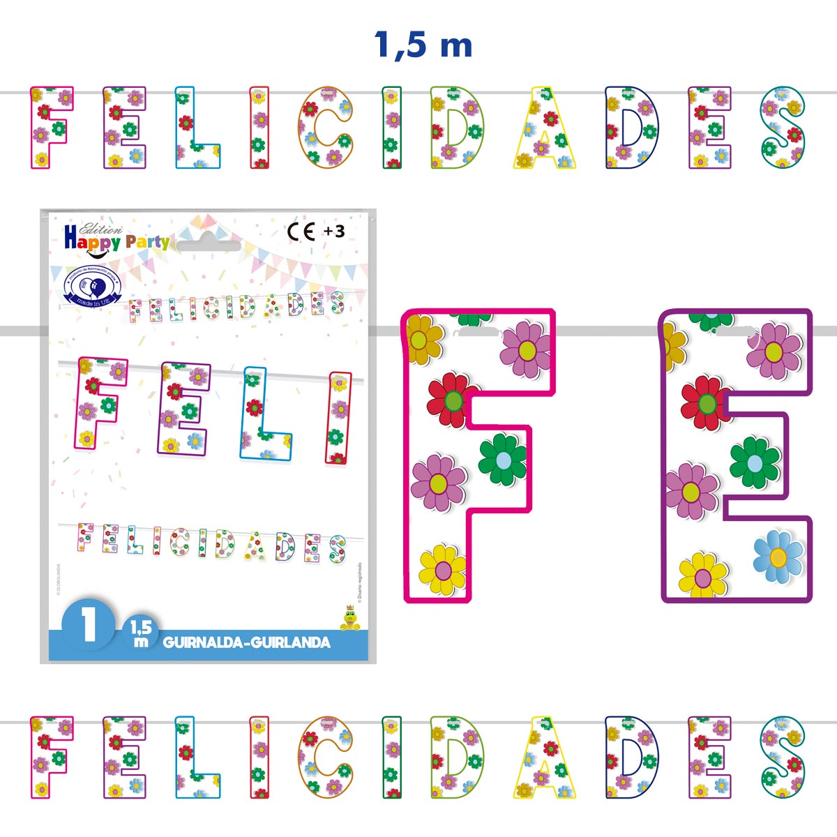 Guirnalda Felicidades Flores 1,5 m