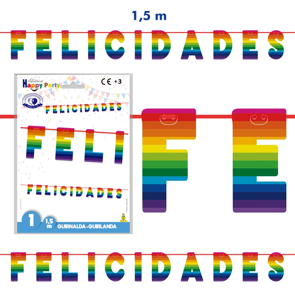 Guirnalda Felicidades Arcoíris 1,5 m