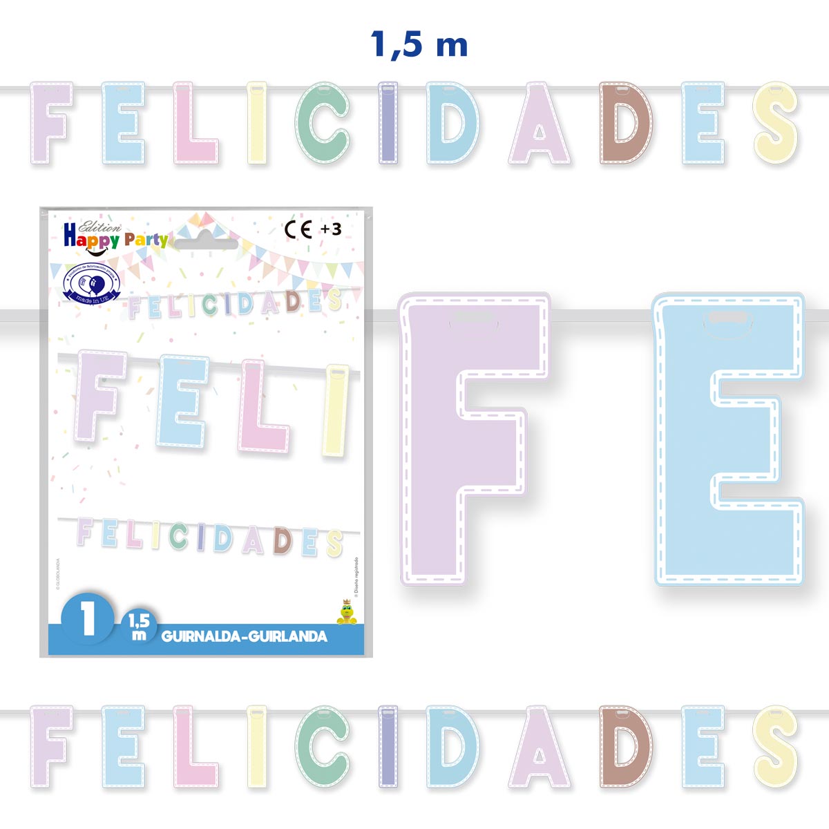 Guirnalda Felicidades Macarons de papel 1,5 m