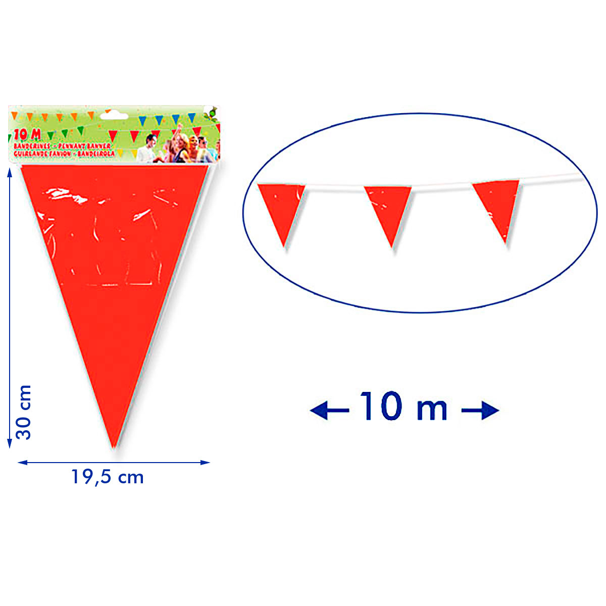 Banderín triangular de plástico 10 m rojo