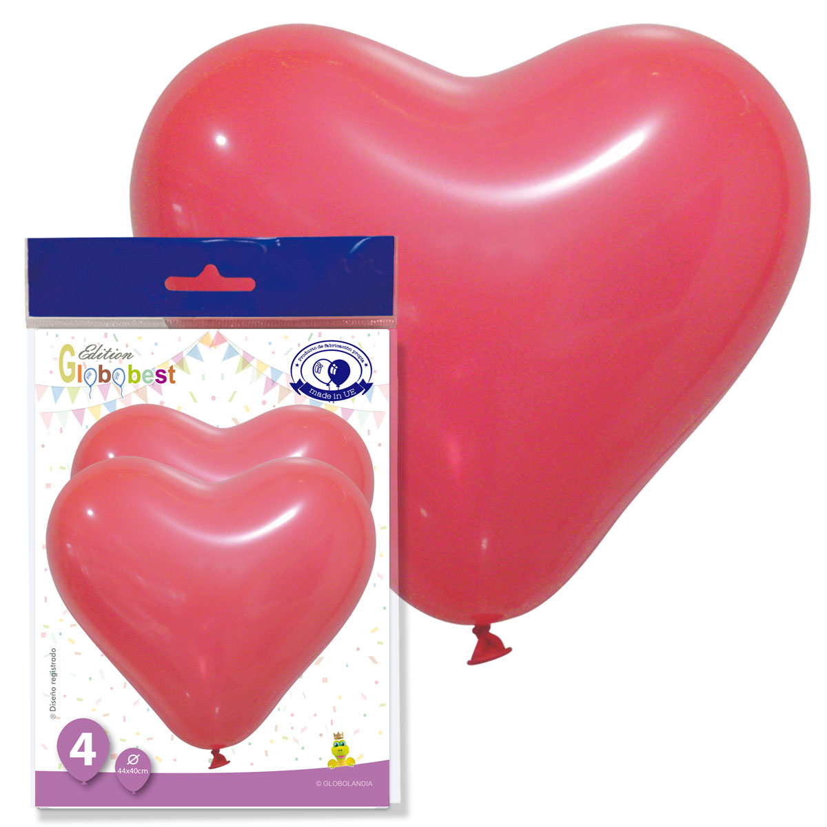 Globos Corazón Látex 44x40 cm Colores Surtidos - Bolsa 4 uds