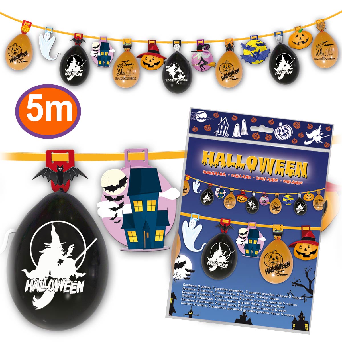 Guirnalda Halloween 5 m con globos impresos