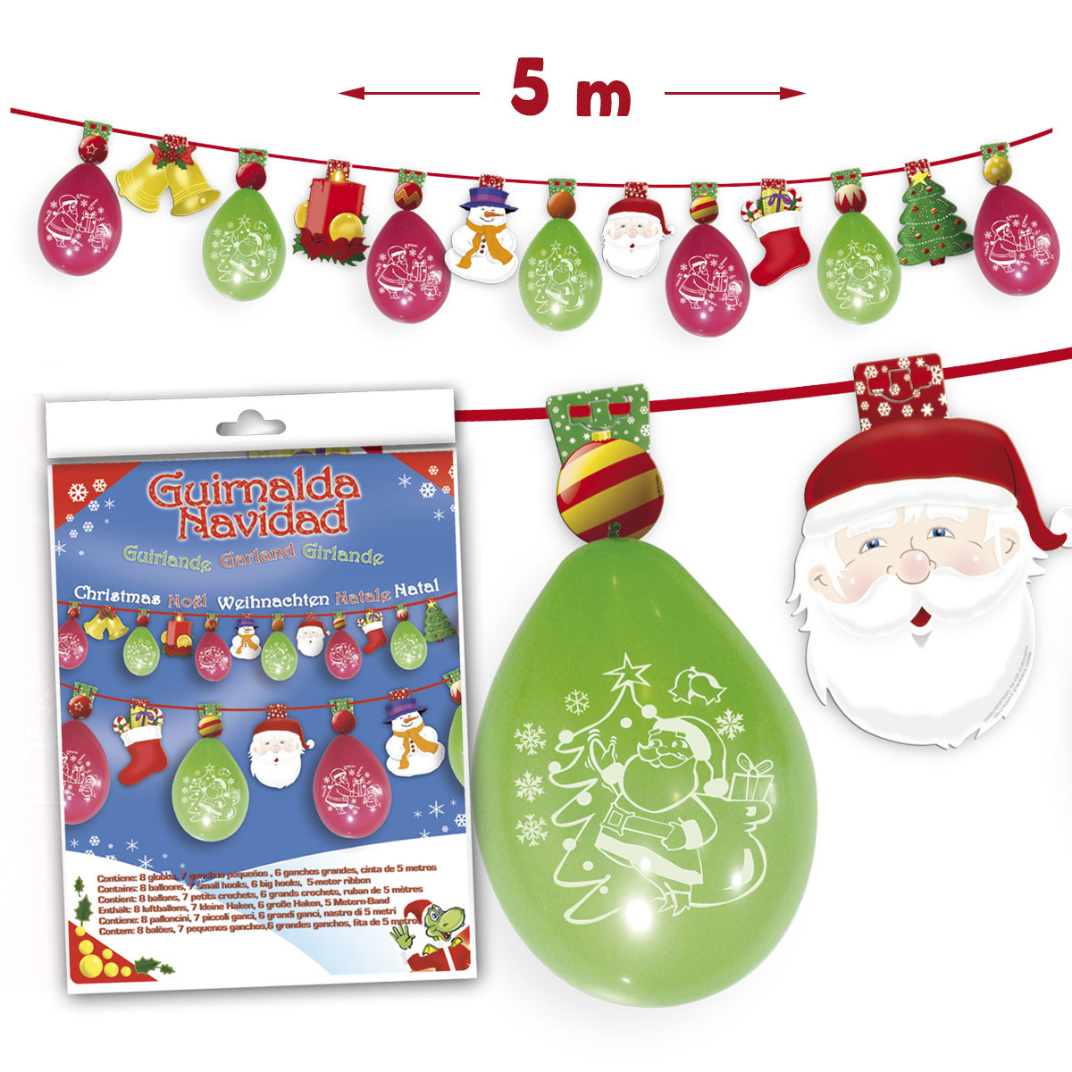 Guirnalda de Navidad con globos y figuras, 5 m